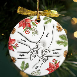 Christmas Hand In Hand, I Will Always Protect You - 3D Inflated Effect Printed Personalized Circle Ceramic Ornament