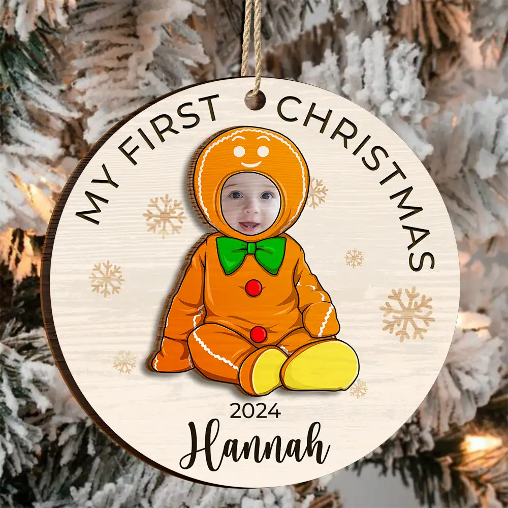 Custom Photo Baby's First Christmas Costumes - Personalized 2-Layered Wooden Ornament