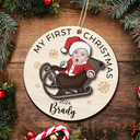 Custom Photo Baby's First Christmas Costumes - Personalized 2-Layered Wooden Ornament