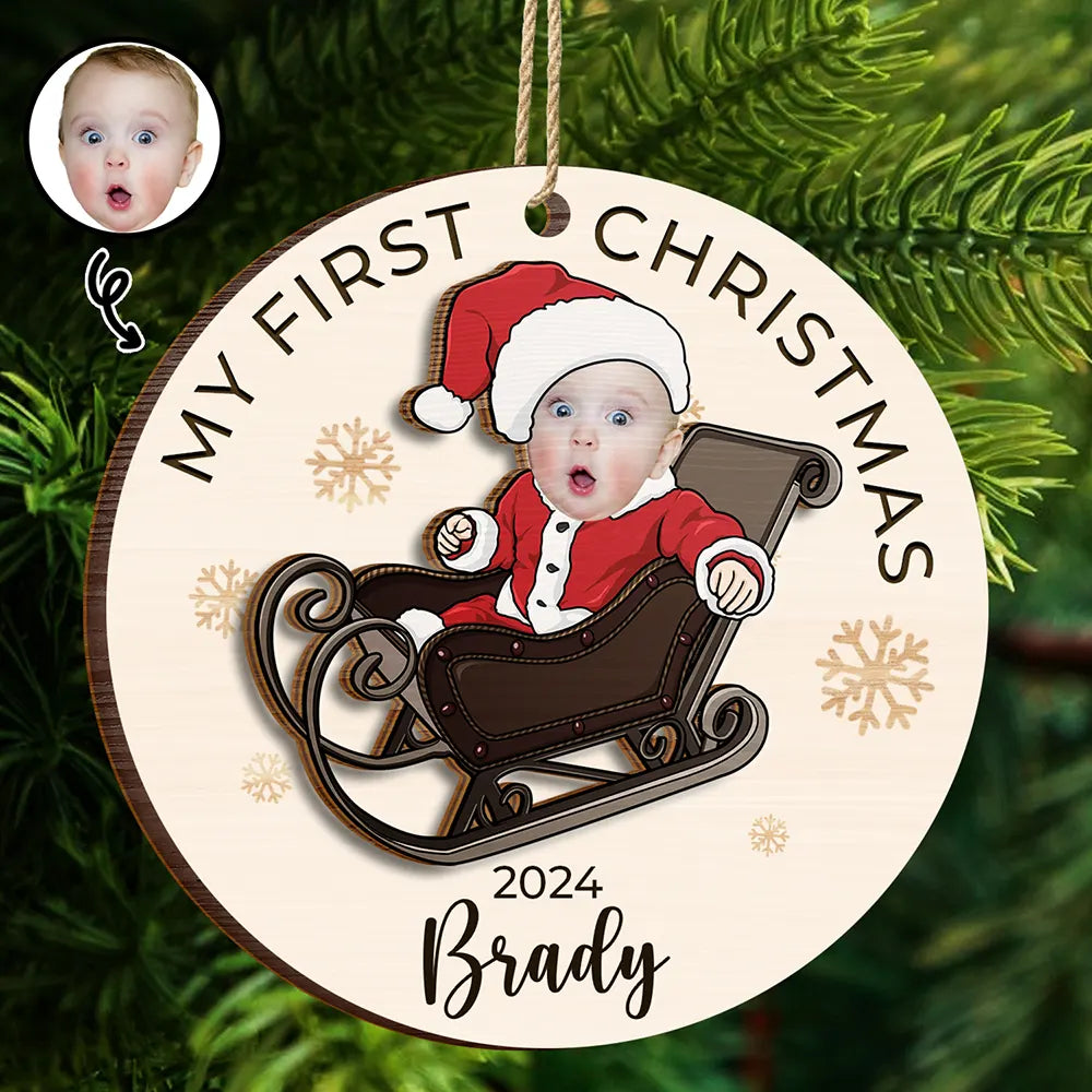 Custom Photo Baby's First Christmas Costumes - Personalized 2-Layered Wooden Ornament