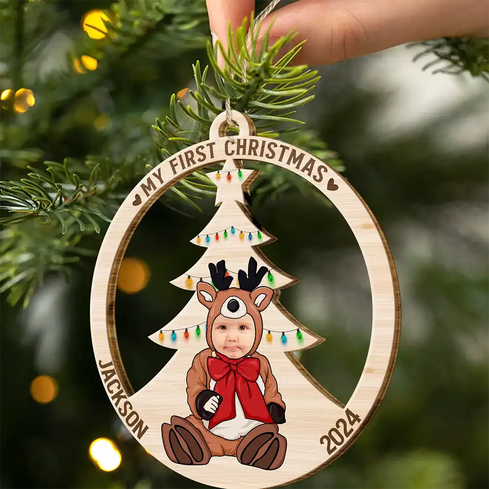 Custom Photo Baby's First Christmas Costumes - Personalized Wooden Cutout Ornament