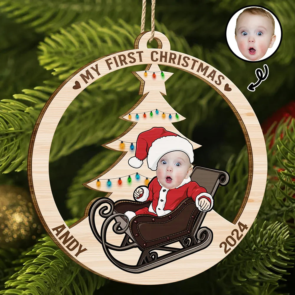 Custom Photo Baby's First Christmas Costumes - Personalized Wooden Cutout Ornament