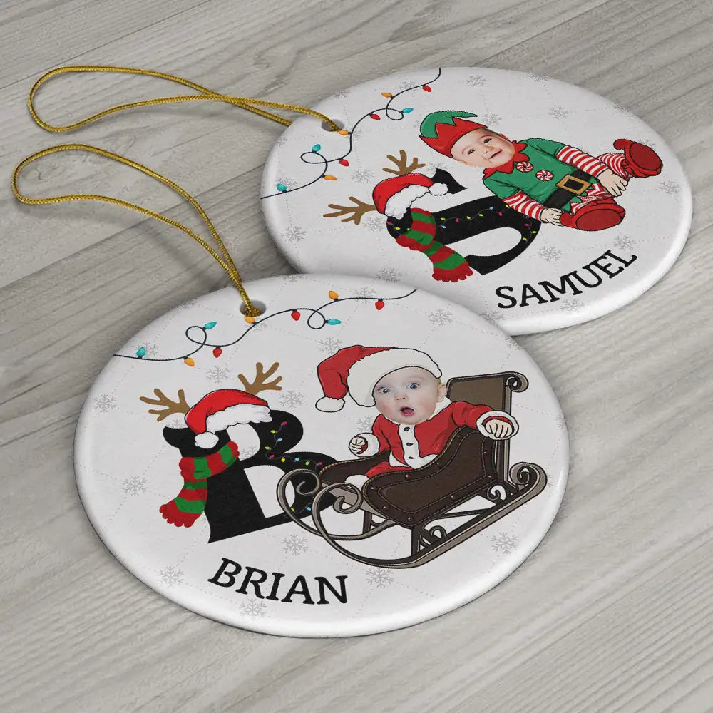 Custom Photo Baby Christmas Costumes Monogram - Personalized Circle Ceramic Ornament