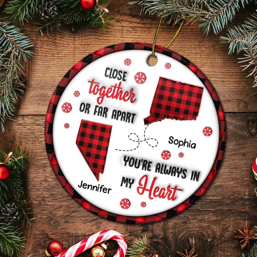 You're Always In My Heart - 3D Inflated Effect Printed Ornament, Personalized Circle Ceramic Ornament