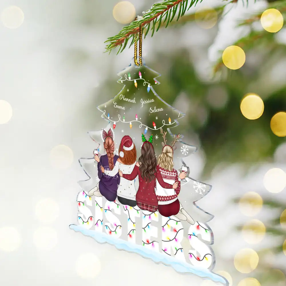 Besties Sitting Under Christmas Tree - Personalized Cutout Acrylic Ornament