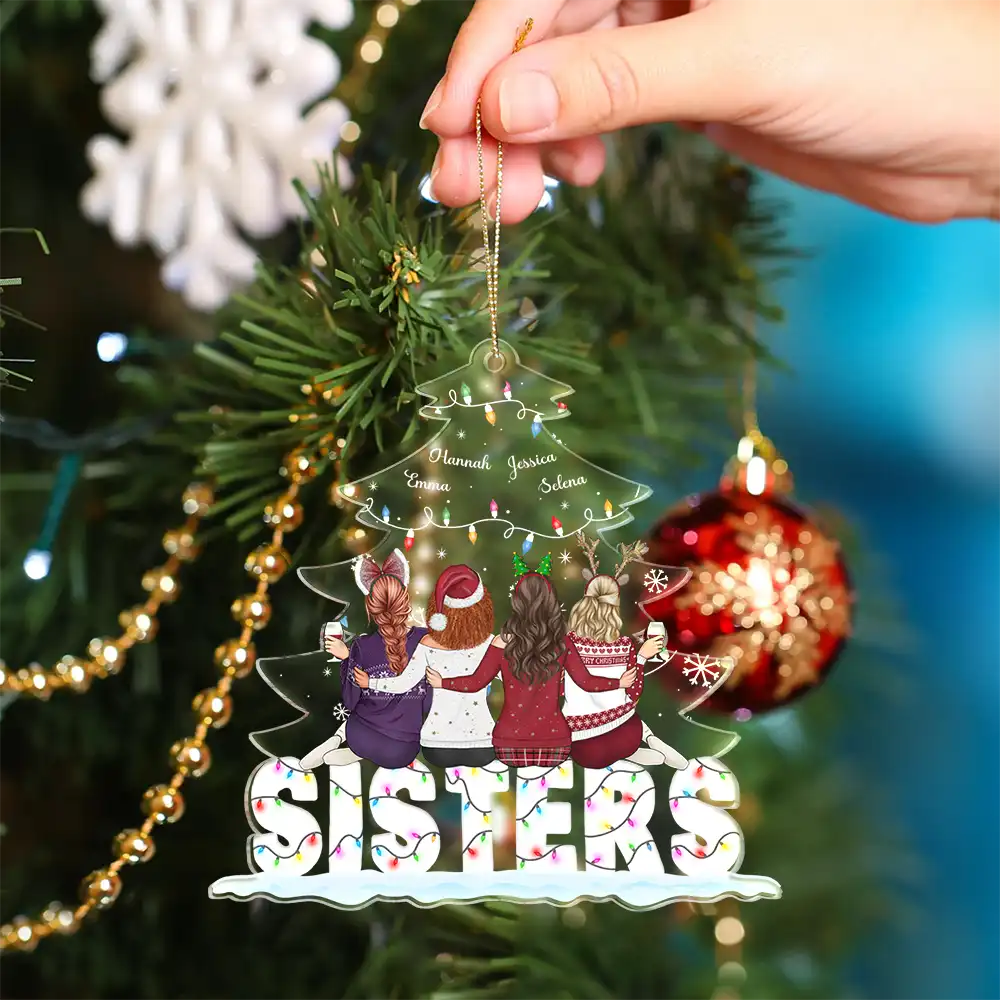 Besties Sitting Under Christmas Tree - Personalized Cutout Acrylic Ornament