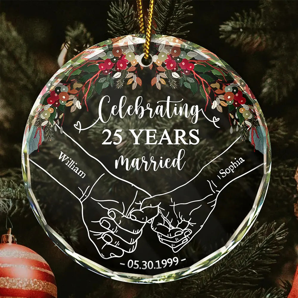 Happy Anniversary Celebrating Married - Personalized Circle Glass Ornament