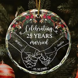 Happy Anniversary Celebrating Married - Personalized Circle Glass Ornament