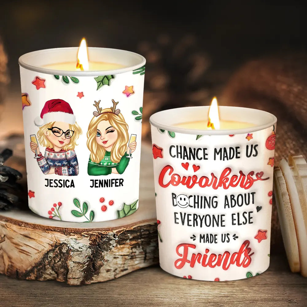 Chance Made Us Coworkers - 3D Inflated Effect Printed Candle, Personalized Scented Candle With Wooden Lid