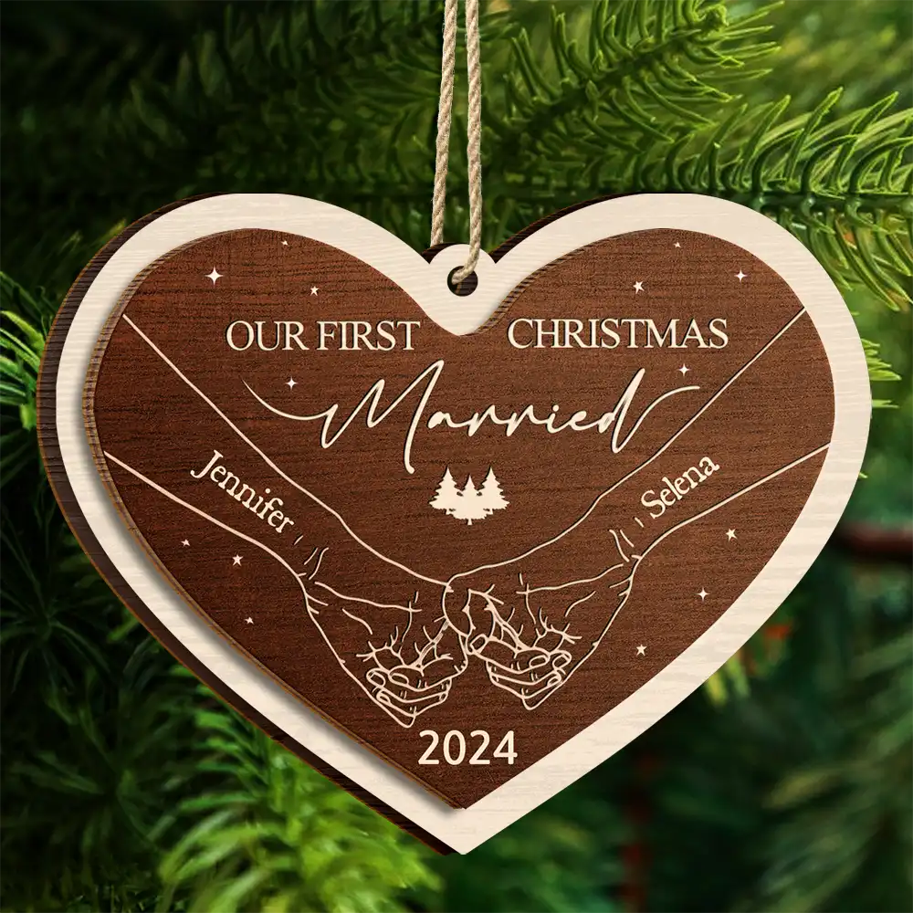 Gift For Couples,Gift For Husband,Gift For Wife,Christmas,Love - First Christmas As A Couple - Personalized 2-Layered Wooden Ornament