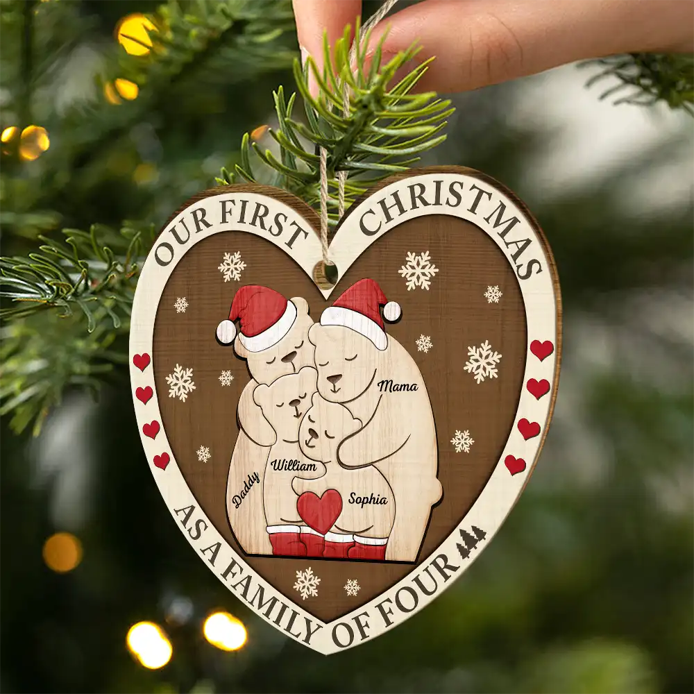 Family - First Christmas As A Family Of Three Bears - Personalized Custom Shaped Wooden Ornament