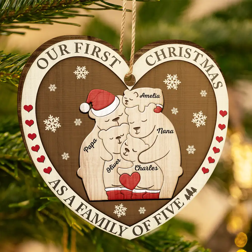 Family - First Christmas As A Family Of Three Bears - Personalized Custom Shaped Wooden Ornament