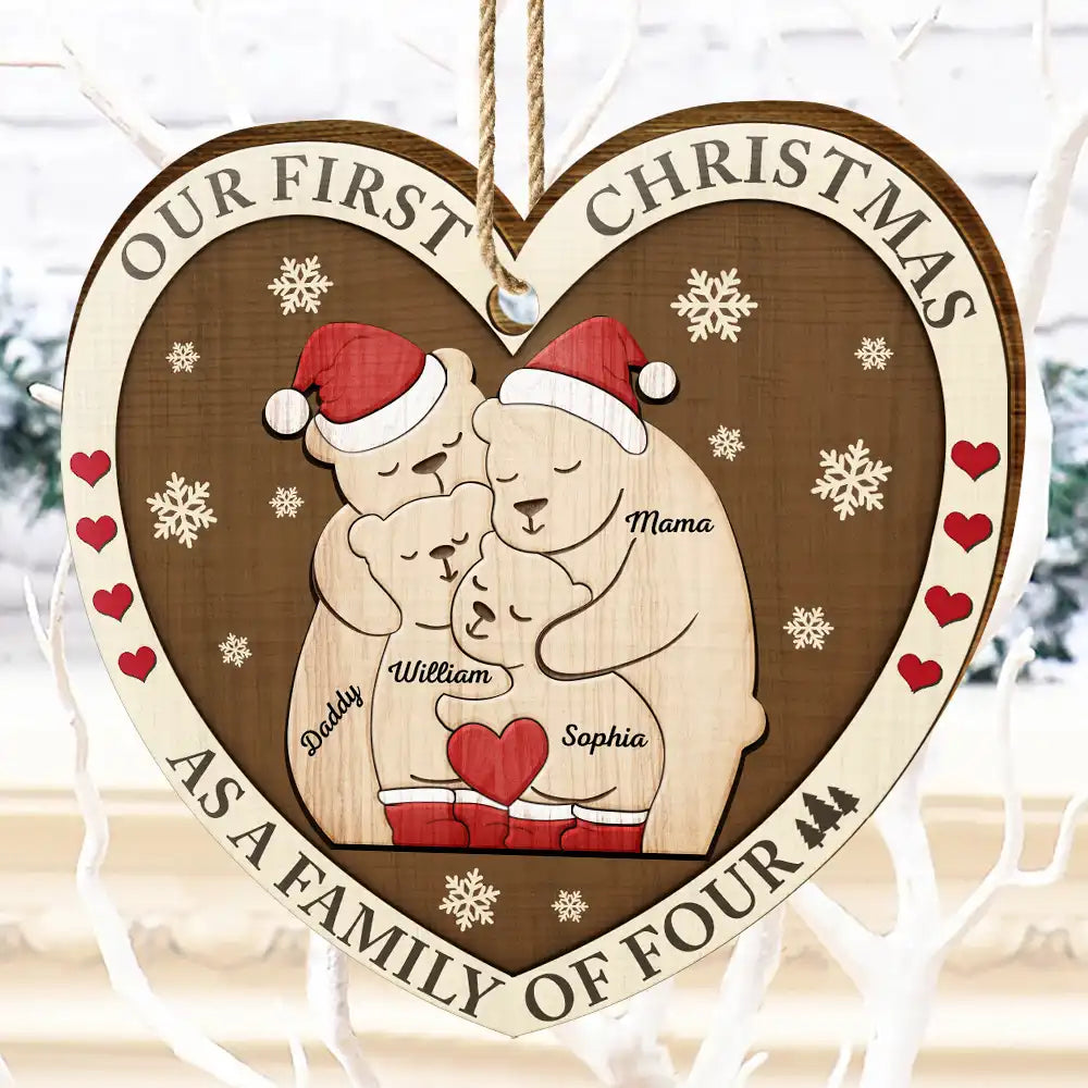 Family - First Christmas As A Family Of Three Bears - Personalized Custom Shaped Wooden Ornament