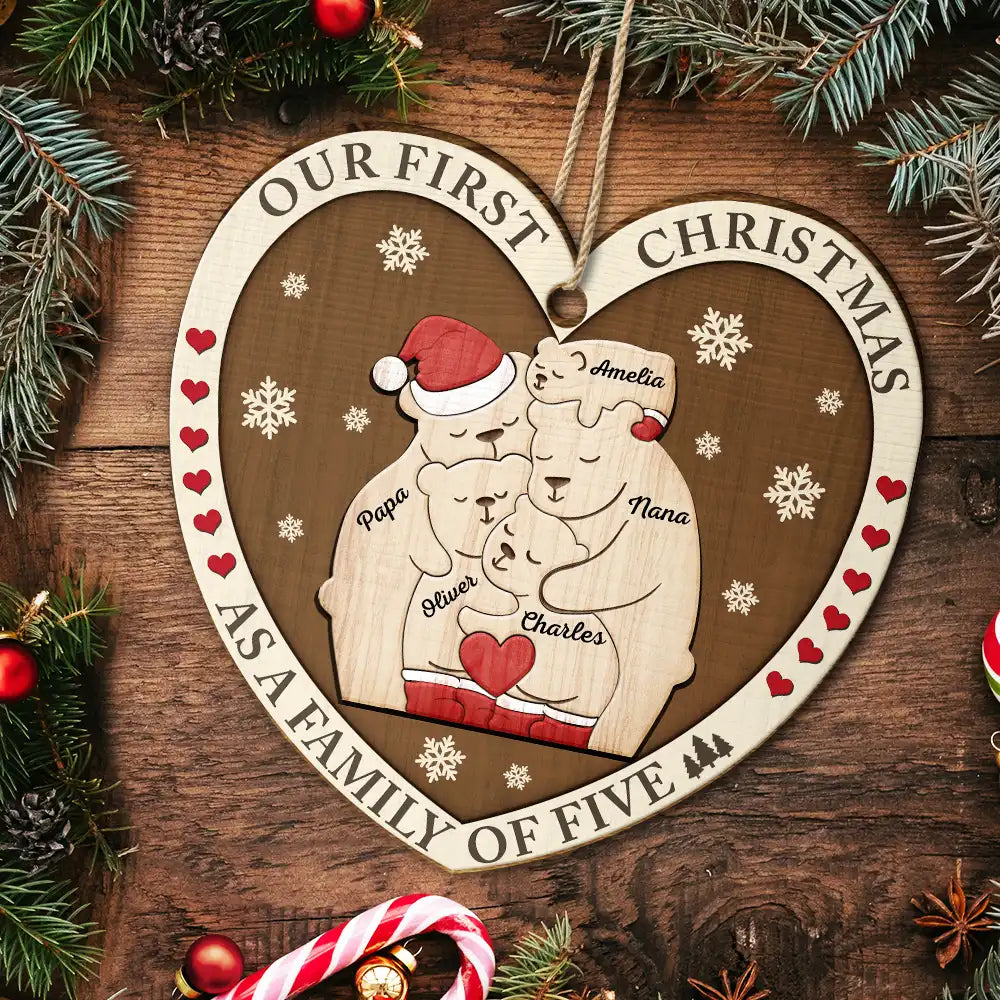 Family - First Christmas As A Family Of Three Bears - Personalized Custom Shaped Wooden Ornament