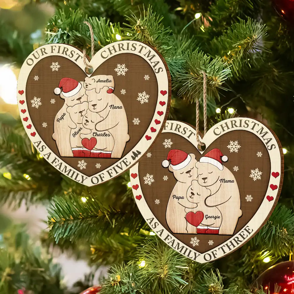 Family - First Christmas As A Family Of Three Bears - Personalized Custom Shaped Wooden Ornament