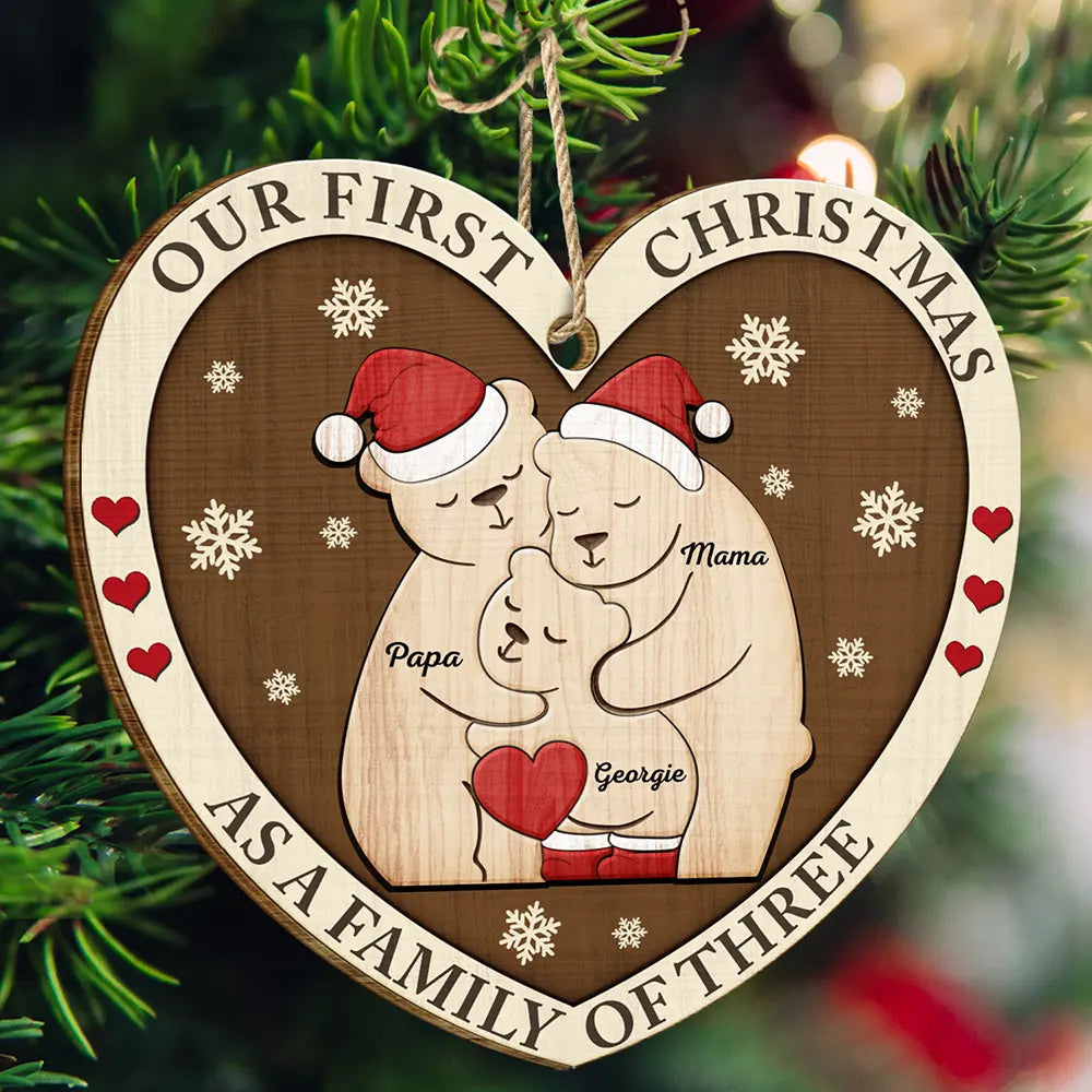 Family - First Christmas As A Family Of Three Bears - Personalized Custom Shaped Wooden Ornament