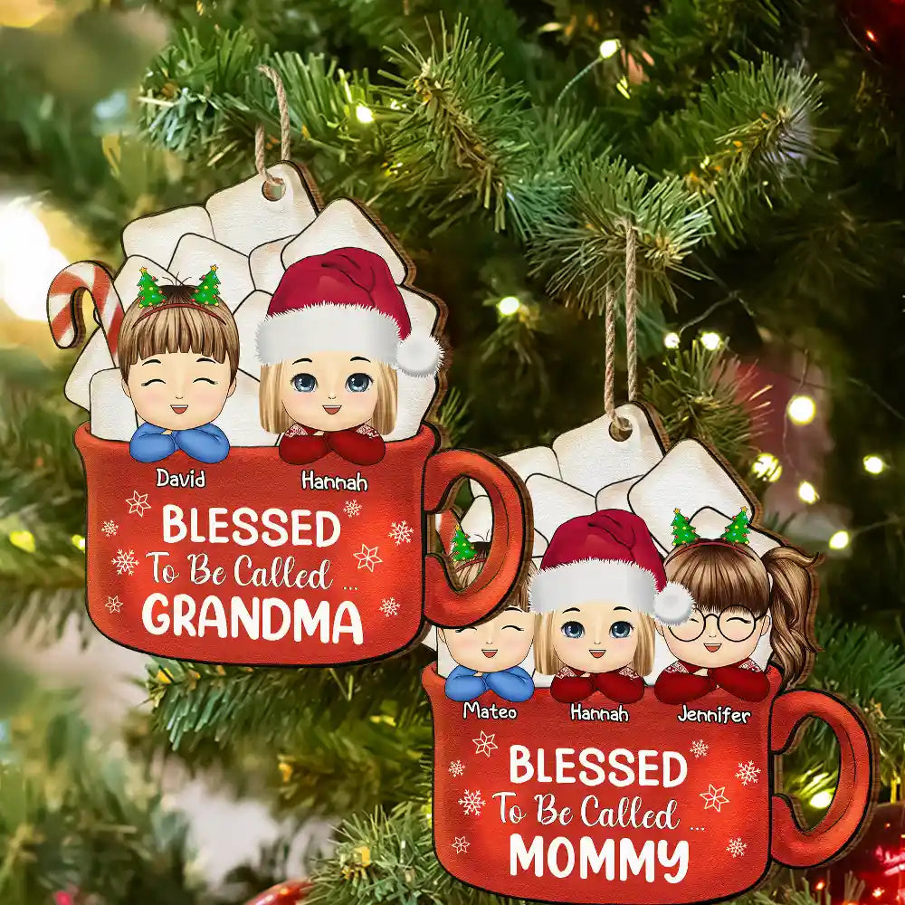 Gift For Grandma, Gift For Mother, Gift For Kids - Blessed To Be Called Grandma Nana - Personalized Wooden Cutout Ornament