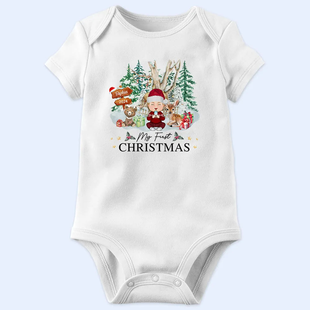 Christmas,Happy,Gift For Kids,Grandpa - Grandkids,New baby - Baby's First Christmas - Personalized Baby Onesie