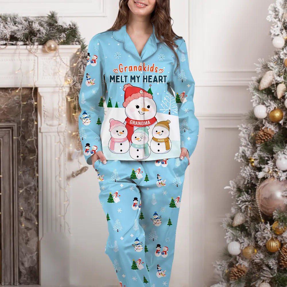 Gift For Grandparents - Grandkids Melts My Heart - Personalized Long Pajamas Set