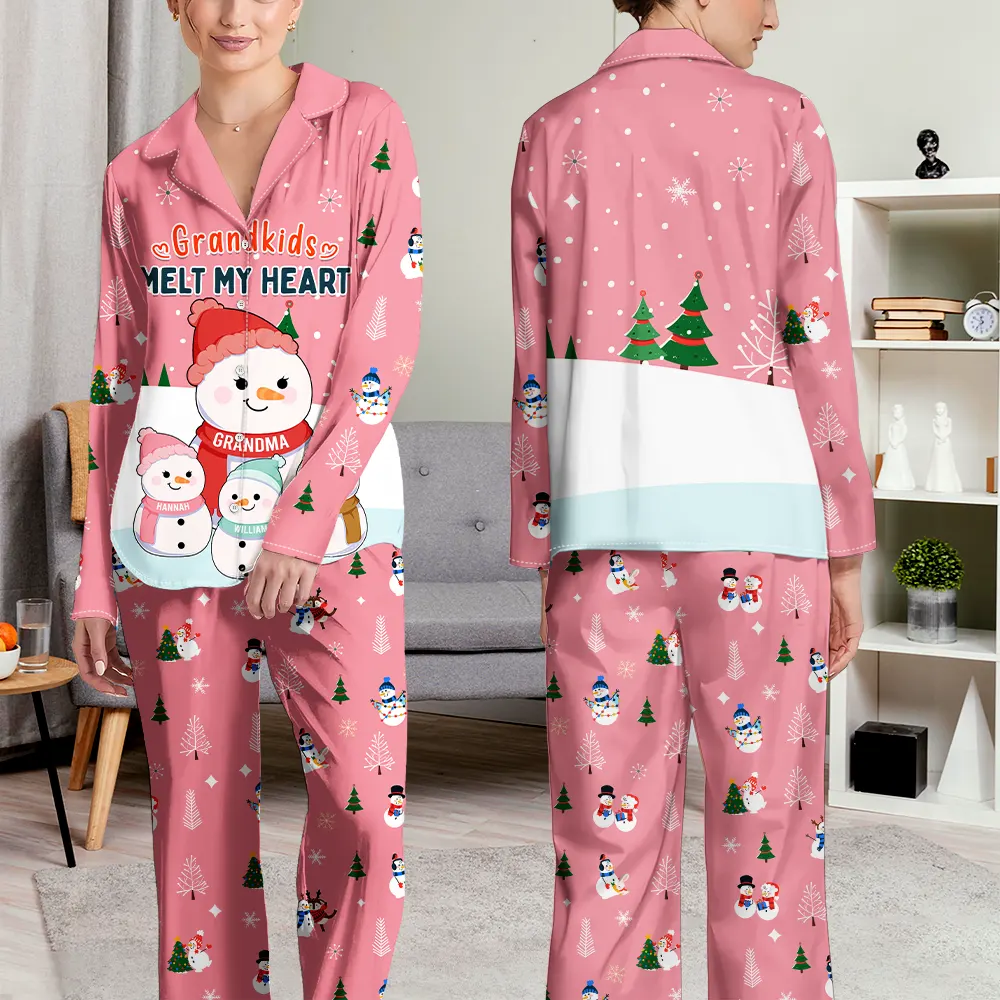 Gift For Grandparents - Grandkids Melts My Heart - Personalized Long Pajamas Set