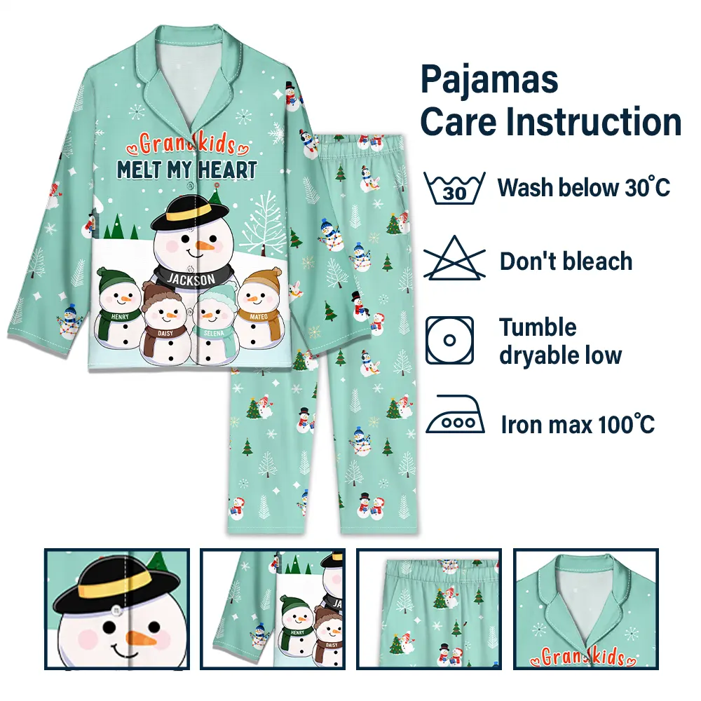 Gift For Grandparents - Grandkids Melts My Heart - Personalized Long Pajamas Set