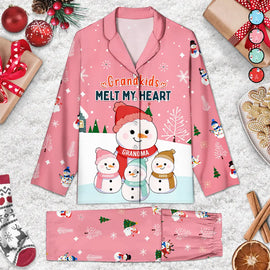 Gift For Grandparents - Grandkids Melts My Heart - Personalized Long Pajamas Set