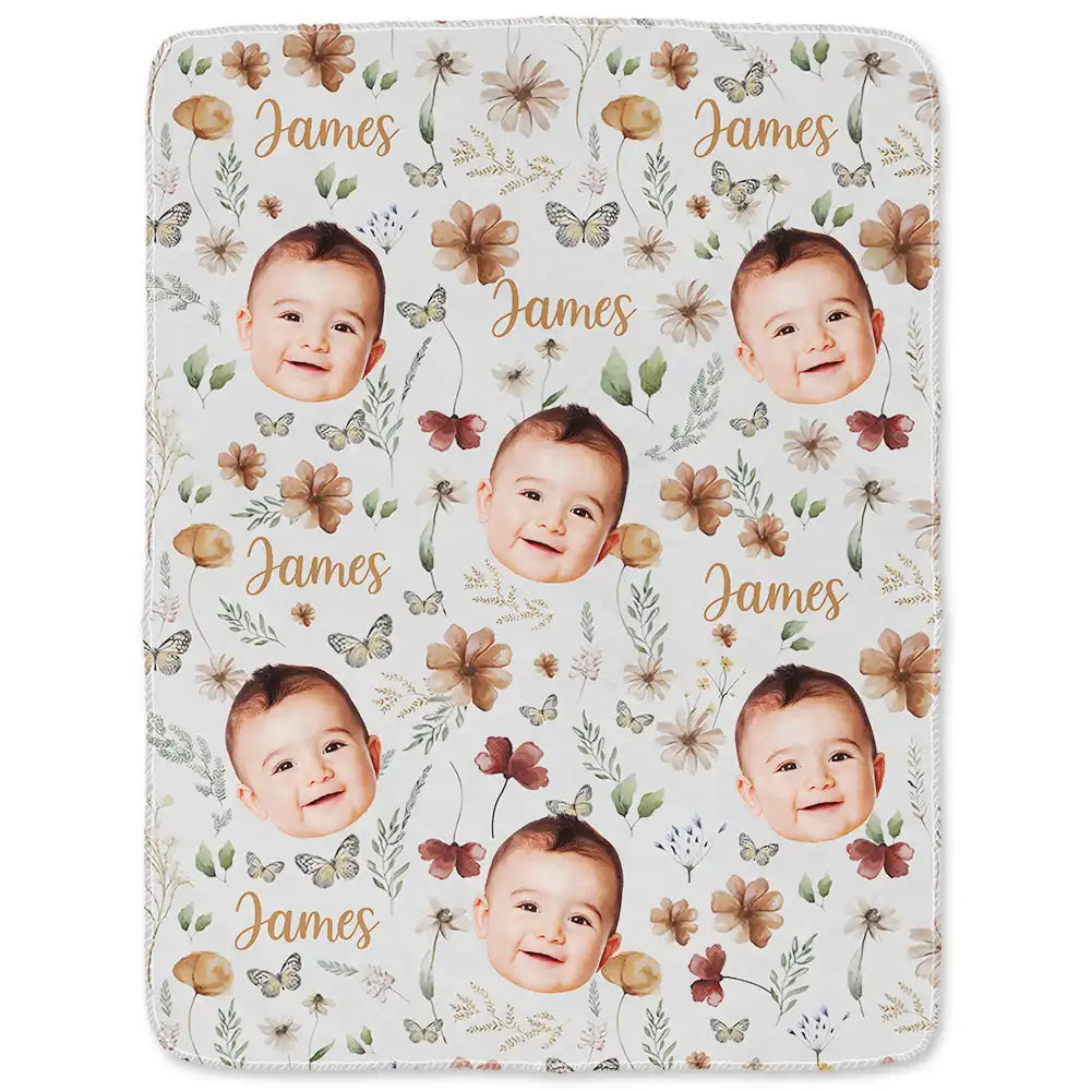 New baby, Gift For Kids - Custom Photo Baby Kid Face - Personalized Fleece Blanket, Sherpa Blanket