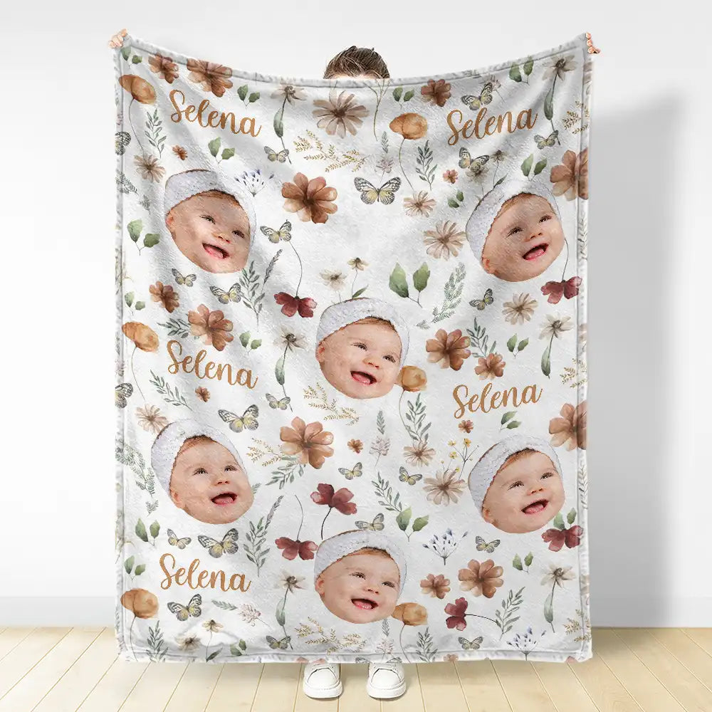 New baby, Gift For Kids - Custom Photo Baby Kid Face - Personalized Fleece Blanket, Sherpa Blanket