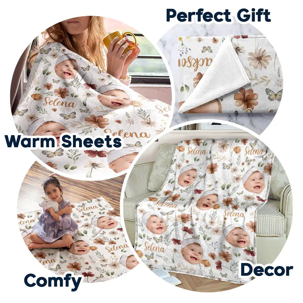 New baby, Gift For Kids - Custom Photo Baby Kid Face - Personalized Fleece Blanket, Sherpa Blanket