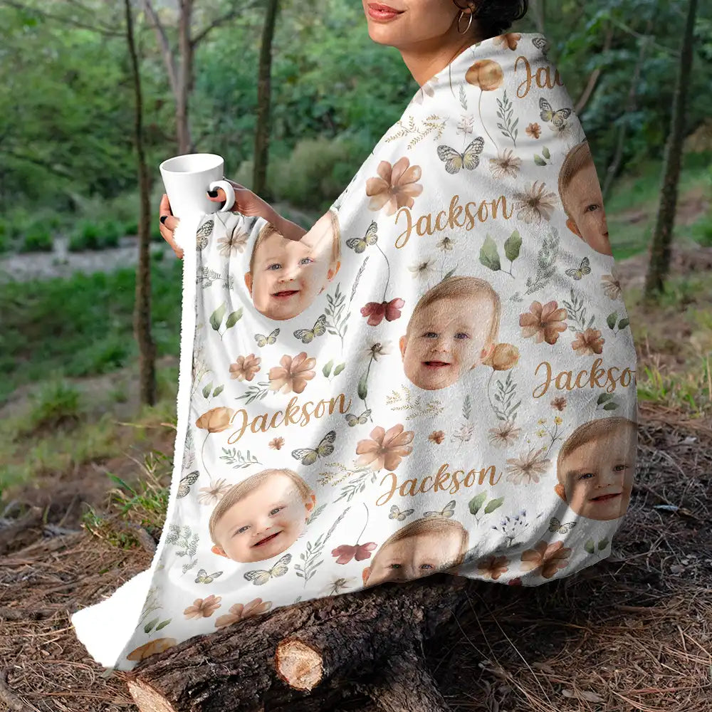 New baby, Gift For Kids - Custom Photo Baby Kid Face - Personalized Fleece Blanket, Sherpa Blanket