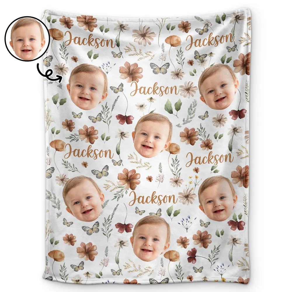 New baby, Gift For Kids - Custom Photo Baby Kid Face - Personalized Fleece Blanket, Sherpa Blanket