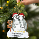 Gift For Couples - First Christmas Married Penguin Couple - Personalized Custom Shaped Wooden Ornament