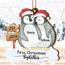 Gift For Couples - First Christmas Married Penguin Couple - Personalized Custom Shaped Wooden Ornament