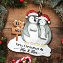 Gift For Couples - First Christmas Married Penguin Couple - Personalized Custom Shaped Wooden Ornament