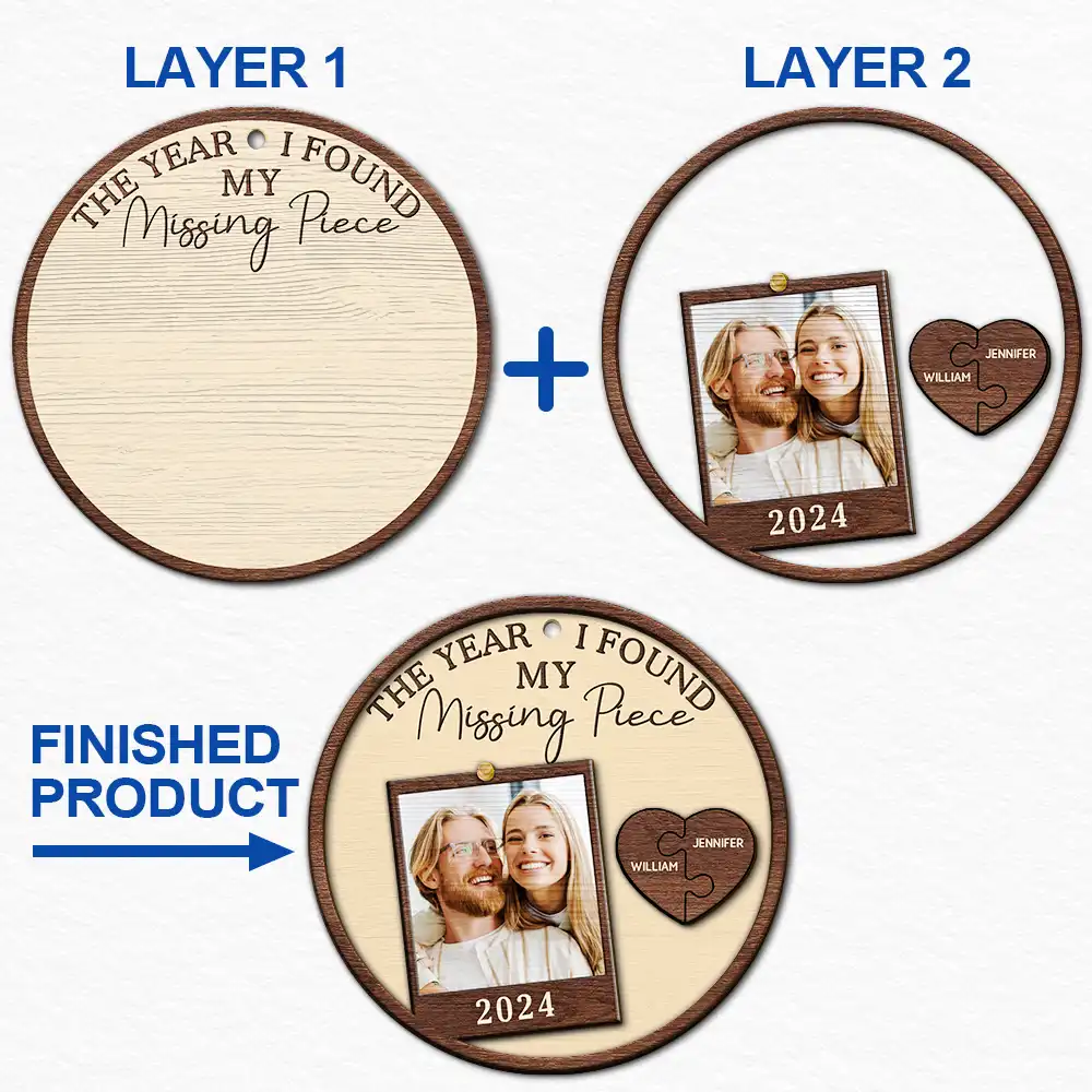 Gift For Couples - Custom Photo The Year I Found My Missing Piece Couples - Personalized 2-Layered Wooden Ornament