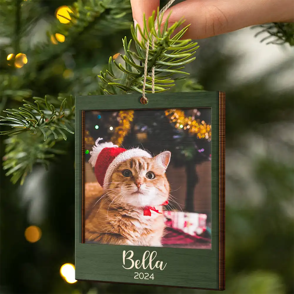 Christmas,Happy,Family,Parents,Gift For Grandparents,Gift For Couples,Cat Lovers,Dog Lovers,Pet Lovers - Custom Photo Christmas Family Couple Pet Lover - Personalized 2-Layered Wooden Ornament