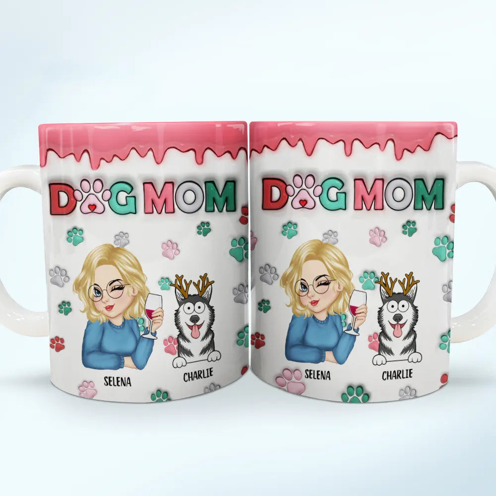 Pet Lovers, Pet Mom - Dog Cat Mom Turban Woman Funny Pet - 3D Inflated Effect Printed Mug, Personalized White Edge-to-Edge Mug