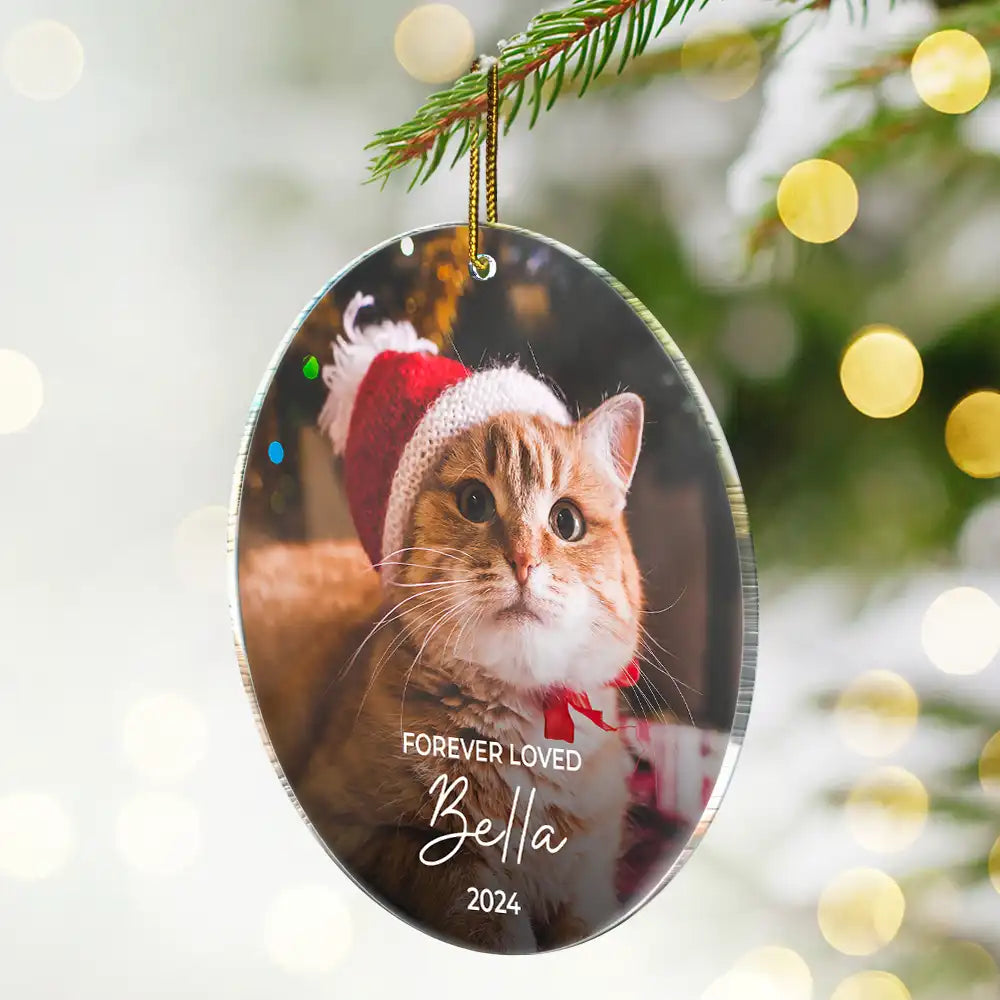 Memorial, Pet Lovers - Custom Photo Forever Loved Memorial Dog Cat Pet - Personalized Circle Acrylic Ornament