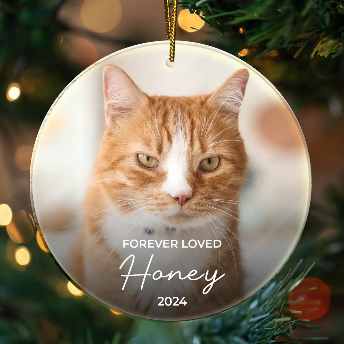 Memorial, Pet Lovers - Custom Photo Forever Loved Memorial Dog Cat Pet - Personalized Circle Acrylic Ornament