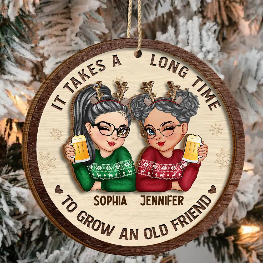 Gift For Bestie, Colleagues - It Takes A Long Time To Grow An Old Friend Christmas - Personalized 2-Layered Wooden Ornament