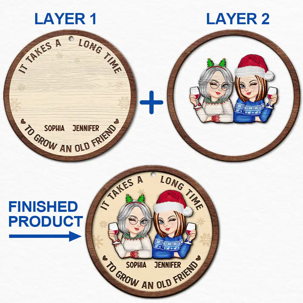 Gift For Bestie, Colleagues - It Takes A Long Time To Grow An Old Friend Christmas - Personalized 2-Layered Wooden Ornament