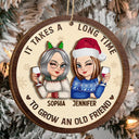 Gift For Bestie, Colleagues - It Takes A Long Time To Grow An Old Friend Christmas - Personalized 2-Layered Wooden Ornament