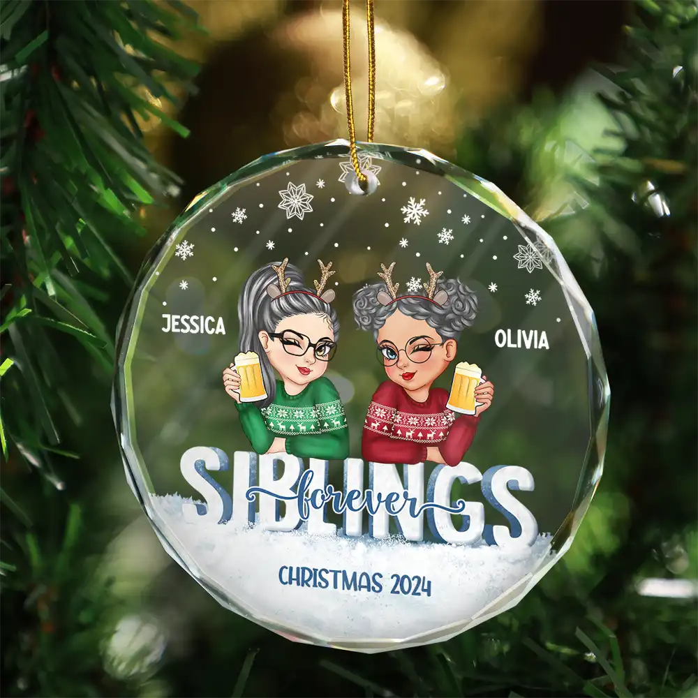 Gift For Bestie, Gifts For Colleagues - Besties Forever Christmas Sisters - Personalized Circle Glass Ornament