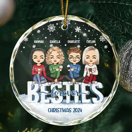 Gift For Bestie,Gifts For Colleagues,Happy,Christmas - Besties Forever Christmas Sisters Chibi - Personalized Circle Glass Ornament