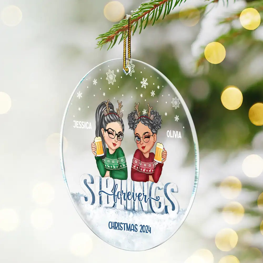 Gift For Bestie - Besties Forever Christmas Sisters - Personalized Circle Acrylic Ornament