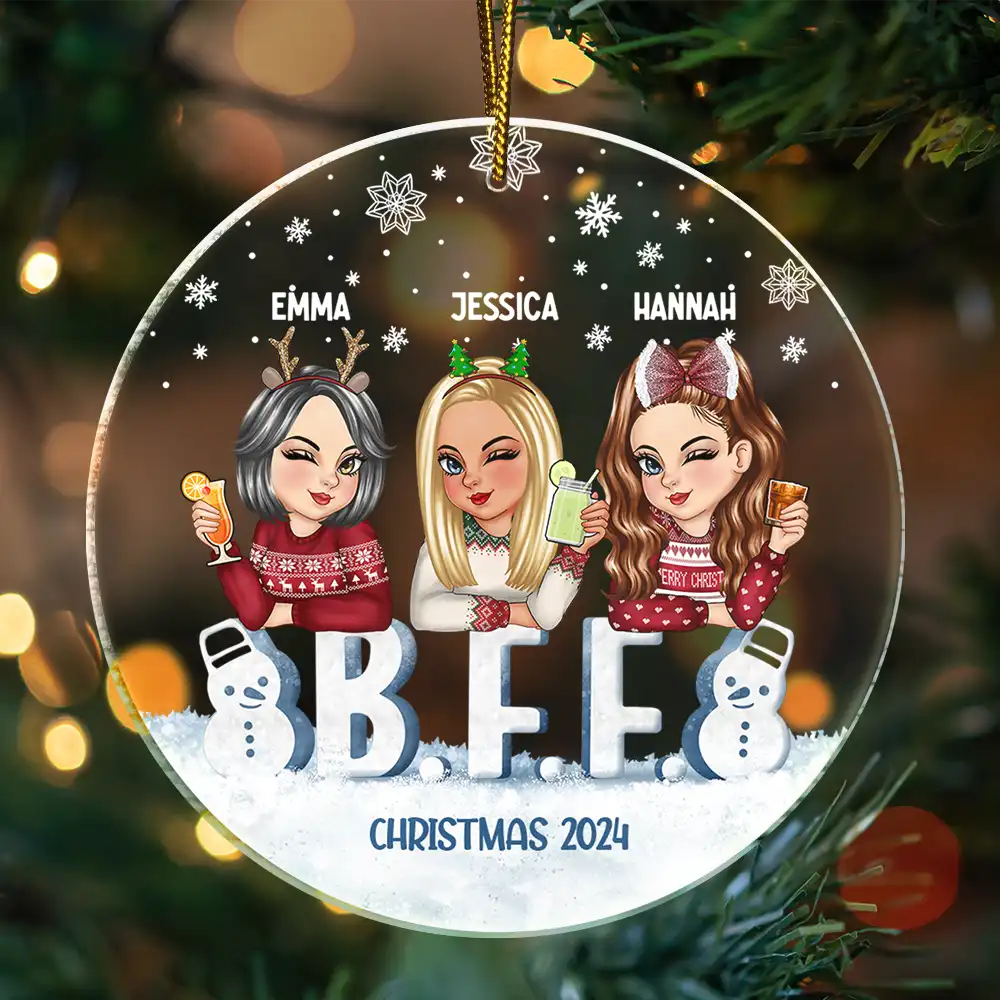 Gift For Bestie - Besties Forever Christmas Sisters - Personalized Circle Acrylic Ornament