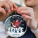 Christmas,Love,Gift For Couples,Gift For Husband,Gift For Wife,Anniversary,Wedding - Love Forever Christmas Couple - Personalized Circle Glass Ornament