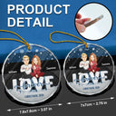 Christmas,Love,Gift For Couples,Gift For Husband,Gift For Wife,Anniversary,Wedding - Love Forever Christmas Cartoon Couple - Personalized Circle Glass Ornament