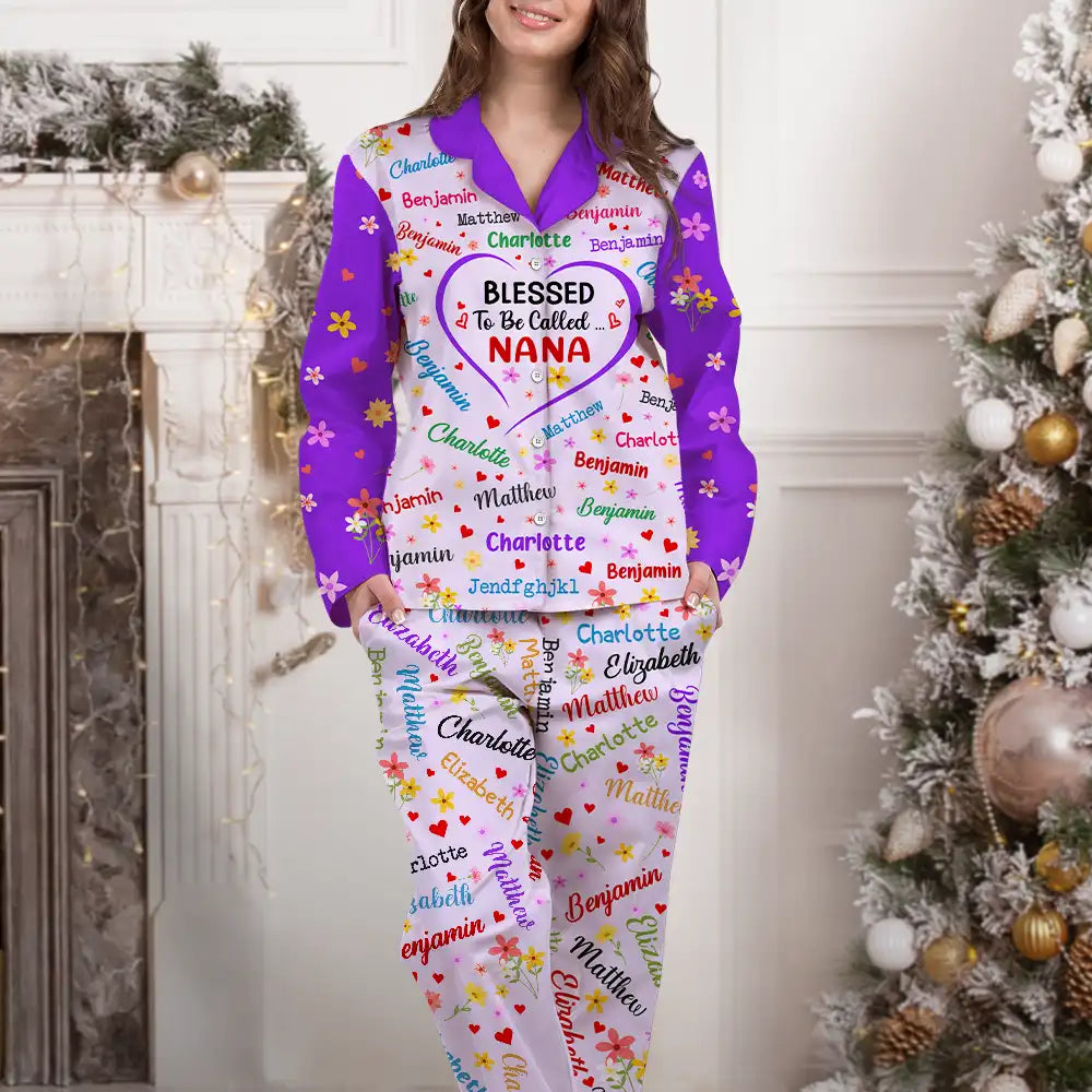 Gift For Grandma, Gift For Mother - Blessed To Be Called Grandma Nana - Personalized Long Pajamas Set