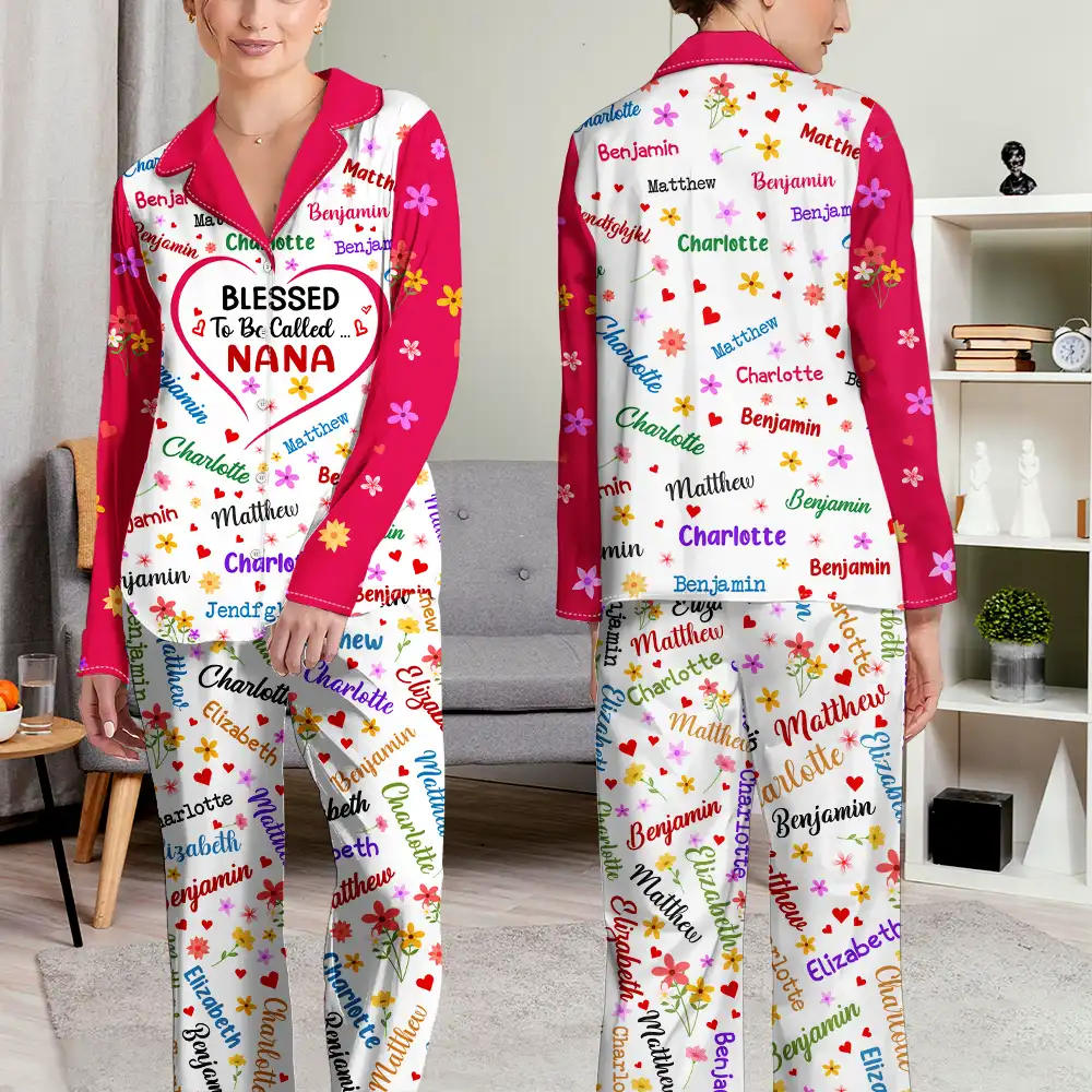 Gift For Grandma, Gift For Mother - Blessed To Be Called Grandma Nana - Personalized Long Pajamas Set